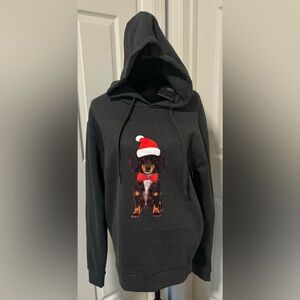 NWT Denim & Flower Unisex Rick Singh Christmas Santa Dachshund Hooded Sweatshirt